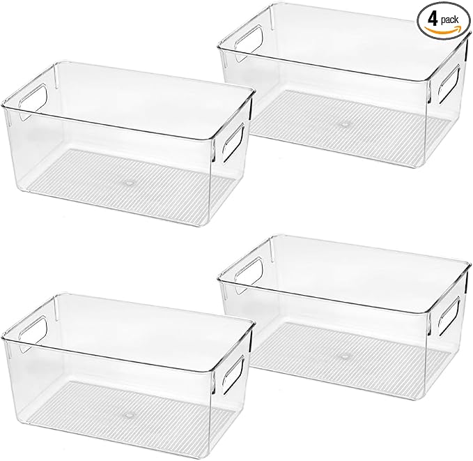 Clear Plastic Storage Bins, Pantry Organizers and Storage Containers Fridge Organizer Bins for Organizing Kitchen Cabinet Organizer Bin Bathroom Freezer Refrigerator Organization by CONTROLKITCHEN