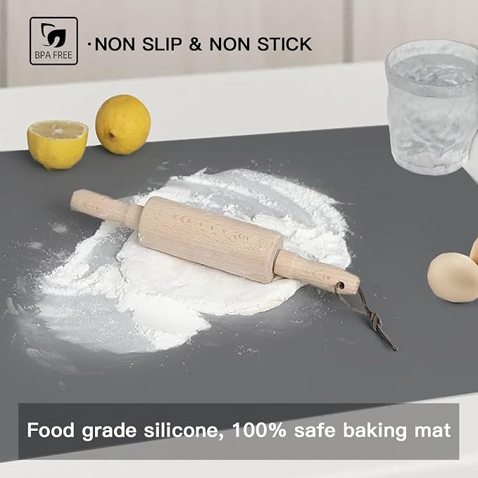 2MM Thick Silicone Countertop Mat, 35.4"x 23.6" Silicone Mats for Kitchen Counter, Nonslip Heat Resistant Mat, Large Kitchen Counter Mats, Waterproof Countertop Protector, Dark Gray - Image 5