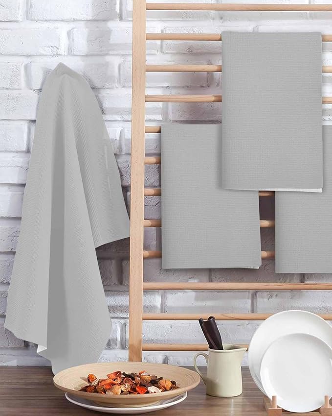 Grey Dish Towels Set,Waffle Weave Kitchen Towels Microfiber Towels Cleaning, Vintage Solid Pure Farmhouse Country Rustic Minimalist Style Soft Absorbent Dish Drying Towels Hand Towels 3-Pc 15.7x23.6In - Image 2