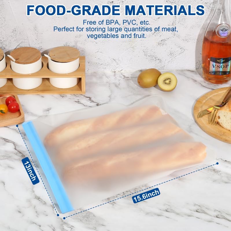 Lerine 10 Pack Reusable 2 Gallon Freezer Bags Dishwasher Safe | 13"x15.6" Large Capacity, BPA-Free, Food-Grade Material, Freezer Safe, Leakproof, Double-Seal, for Marinate Meats, Vegetables - Image 3