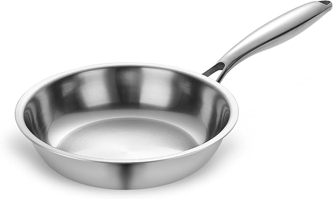 SuperCook Tri-Ply Clad Stainless Steel Frying Pan 8 Inch, Stainless Clad Frying Pan, Skillet Pan, Non-Toxic, Multiclad, Induction Oven Compatible, Dishwasher Safe by SuperCook