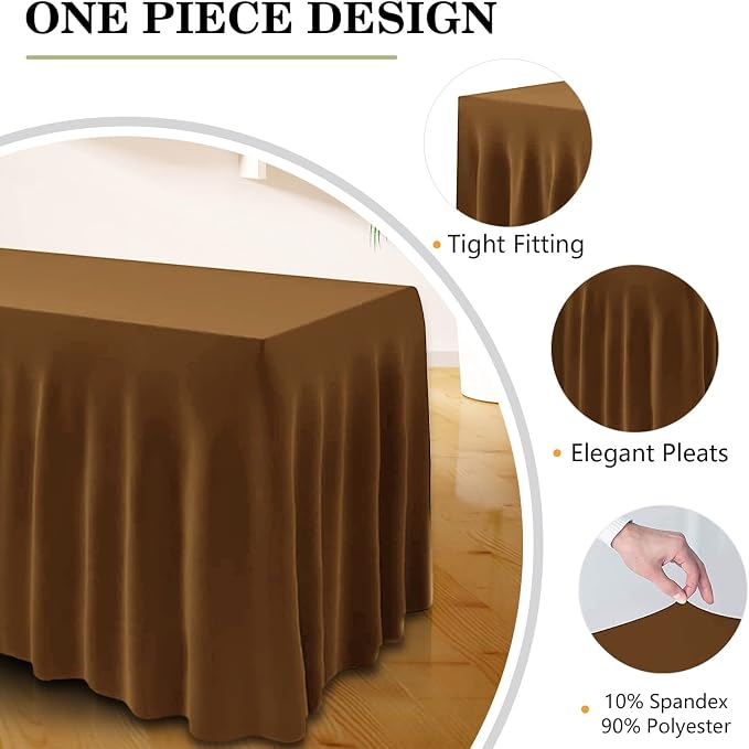 ManMengJi Table Cover and Skirts One-Piece for Folding Tables, 6FT Spandex Fitted Tablecloth with Ruffles Skirt for Weddings, Banquets, Parties, Vendors (Brown 2Pack) - Image 2