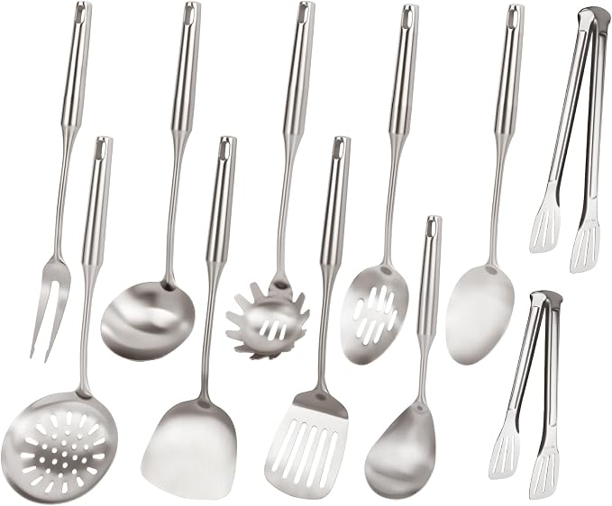 304 Stainless Steel Cooking Utensils Set, Stainless Steel Kitchen Utensils Set Cookware, Cooking Utensils Set Stainless Steel (11, silver) by Unknown