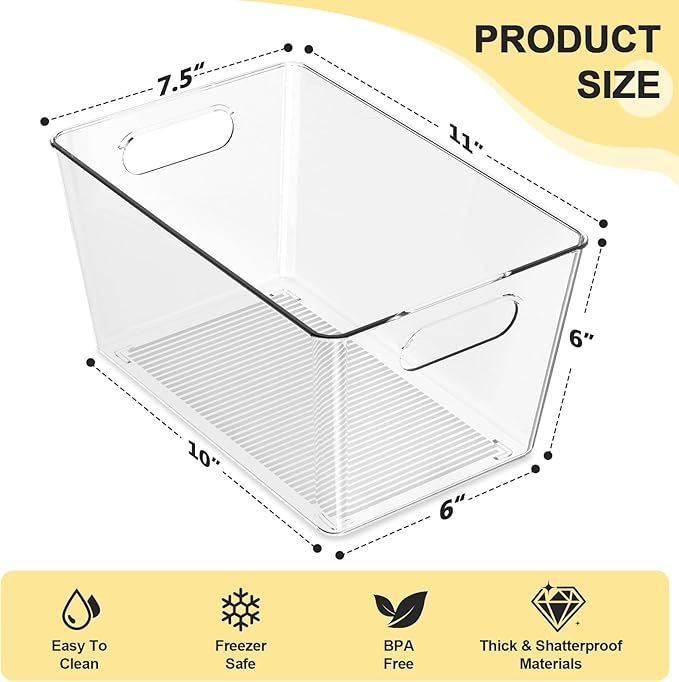 8 Pack Large Clear Plastic Storage Bins, Kitchen &Pantry Organizer | Heavy-duty 450g BPA-free PETG containers with handles for fridge, under-sink, bathroom, office, closet, and garage storage - Image 2