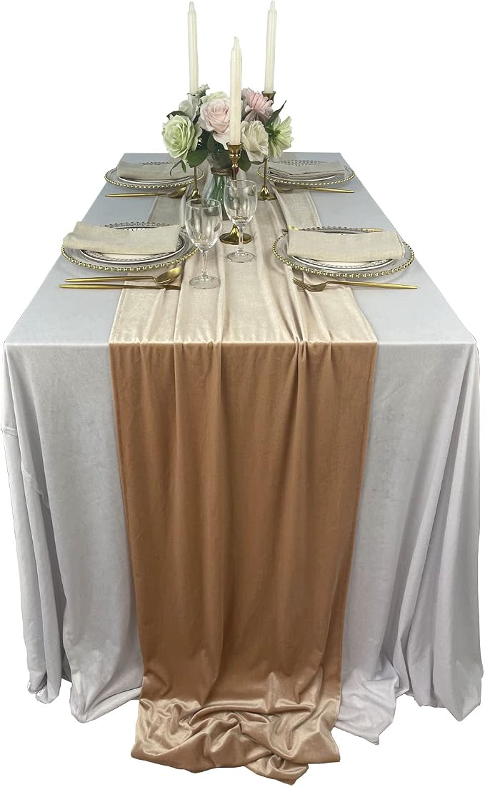Luxurious Velvet Table Runner, 10ft Wedding Reception Decorations, 20x120inch Soft Velvet Fabric, Table Linen Overlay, Wedding Table Runners (Champagne, 20X120inch) by EHLDekol