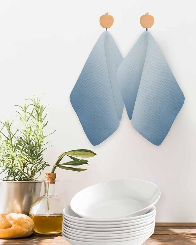 Ombre Haze Blue Dish Towels Set, Waffle Weave Kitchen Towels Microfiber Towels Cleaning, Contemporary Gradual Minimalist Solid Color Soft Absorbent Dish Drying Towels Hand Towels 4 Pack 12x12 Inch - Image 2