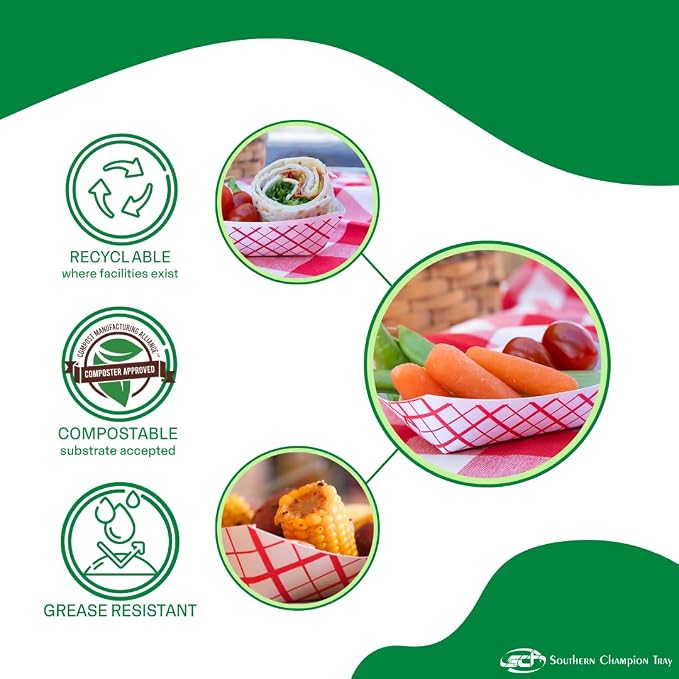 Southern Champion Tray 0413 #100 Southland Paperboard Food Tray, 1 lb Capacity, Red Check (Case of 1000) - Image 5