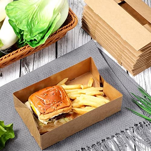Chinco 100 Pieces Paperboard Kraft Food Trays 4 Corner Pop up Food Tray Disposable Foldable Cardboard Movie Night Snack Party Container Box for Holding Drink at Stadiums or Theaters (Brown) - Image 5