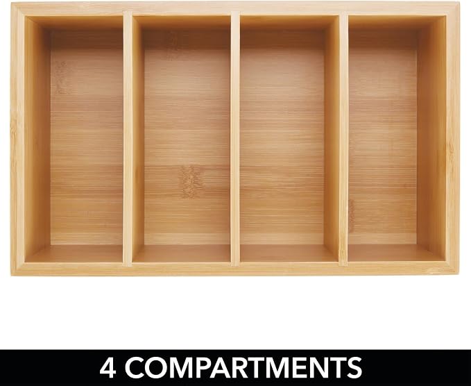 mDesign Bamboo Wood Compact Food Storage Organizer Bin Box - 4 Divided Sections - Holder for Seasoning Packets, Pouches, Soups, Spices, Snacks - Natural - Image 5