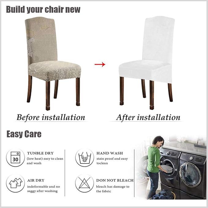Velvet Plush XL Dining Chair Covers, Stretch Chair Slipcover, Spandex High Chairs Protector Covers Seat Slipcover with Elastic Band for Dining Room,Wedding, Ceremony, Banquet (White, Set of 2) - Image 6