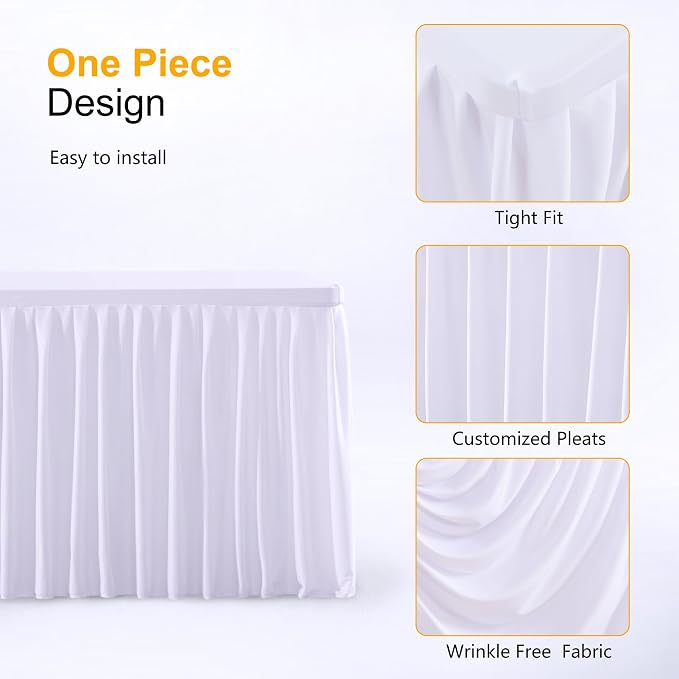 Wish Care White Polyester Table Clothes for 8 Foot Rectangle Tables, Wrinkle Free Fitted Table Cover with Pleated Ruffle Table Skirt for Birthday Party Wedding Trade Show Event Display - Image 5