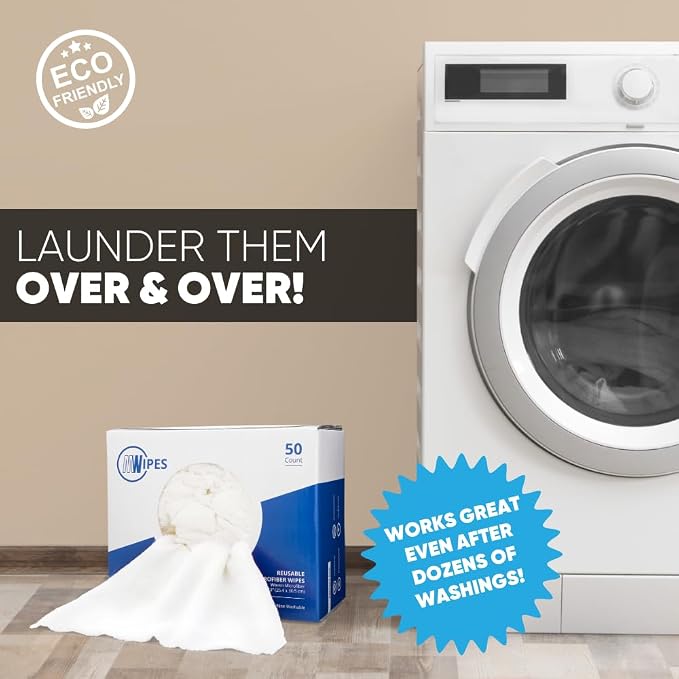 Microfiber Wholesale Mwipes – Microfiber Rags in a Box, Bulk 400 Count (8 Boxes of 50) – Reusable & Disposable White Cleaning Cloths that Out-Absorb Paper Towels – 10" x 12" Edgeless Terry Shop Rags - Image 5