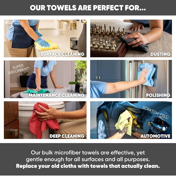 12" x 12" Microfiber Cleaning Cloths (50 Pack) - Reusable Towels, Wash Rags, Dust Cloth, All-Purpose: Kitchen, Dish, Cars, Shop, Glass (Red) - Image 5