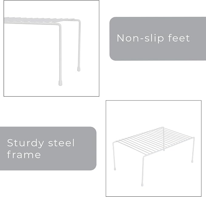 Smart Design Cabinet Storage Shelf Rack - Medium (8.5 x 13.25 Inch) - Steel Metal Wire - Cupboard, Plate, Dish, Counter & Pantry Organizer Organization - Kitchen [White] - Image 5