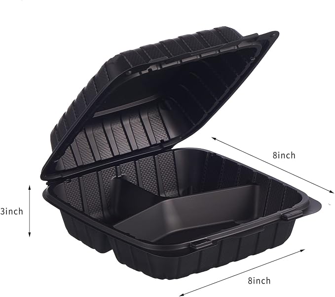 Jaluxing 8X8 3-Compartment 50-Pack Plastic Clamshell Takeout Food Trays Heavy Duty Togo Disposable Box Carryout Meal Prep Packaging Catering Hinged Containers With Secure Snap Lid (Formerly FULING) - Image 2