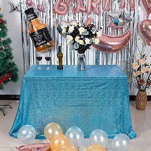 JYFLZQ Turquoise Sequin Tablecloth Glitter Table Cover 50x80 Inch Rectangle by JYFLZQ