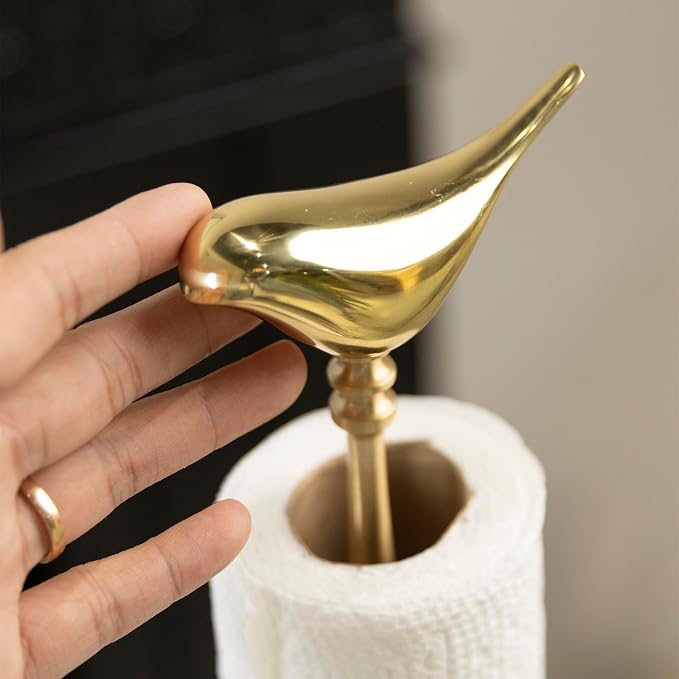Paper Towel Holder Countertop with Heavy Marble Base, Standing Paper Towel Roll Holder for Kitchen Bathroom, with Weighted Base for One-Handed Operation (Black Base) - Image 2