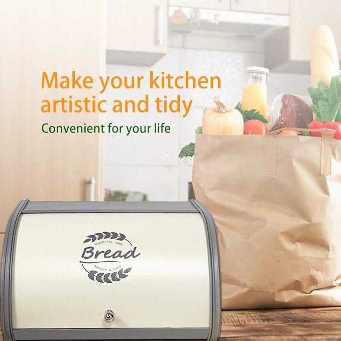 X458 Gray Bread Box Roll Top, Metal Bread Box for Kitchen Countertop, Large Space, Keeps Bakery Items Fresh Longer, Bread Bin for Kitchen Countertop, Breadbox to Store Cookies, Bagels, Muffins - Image 7