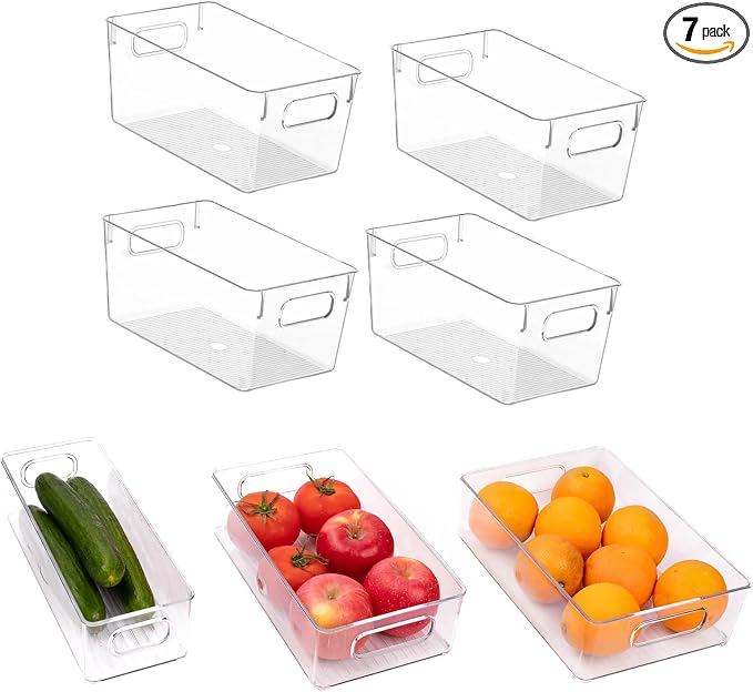 7 Pack Refrigerator Organizer Bins | 4 Sizes Stackable Clear Pantry Storage Bins with Handles for Fridge, Shelves, Drawer, Snack Organizer for Home & Kitchen by ZHOHO+TANT