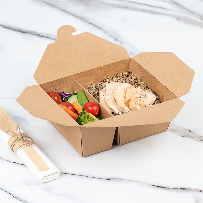 Restaurantware-Bio Tek 47 Ounce Paper Take Out Containers, 200 2-Compartment Kraft Take Out Boxes - Greaseproof, Tab-Lock Closure, Kraft Paper To Go Boxes, Sturdy, Safe For Hot Or Cold Foods - Image 6