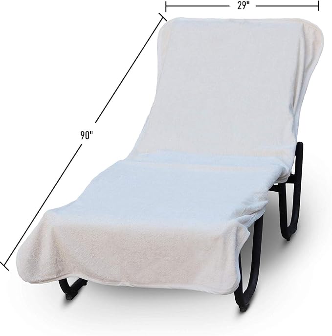 BC BARE COTTON Chaise Lounge Cover, Fitted Terry Cloth Turkish Cotton with Envelope Top, White, 90 x 29 Inches - Image 5