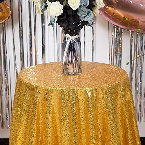JYFLZQ Gold Sequin Tablecloth, Glitter Party Table Cover 90 Inch Round - Image 3