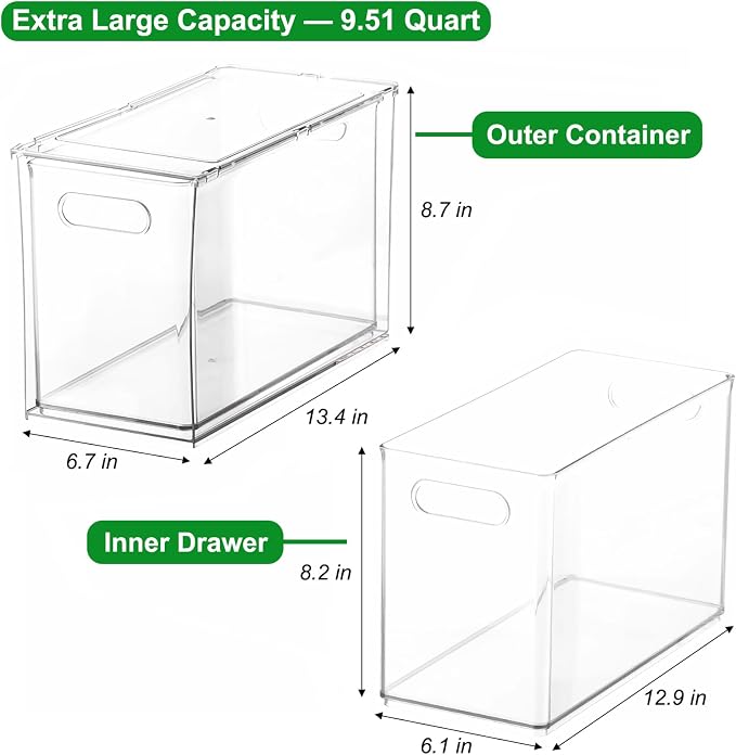Taiuloo Clear Stackable Storage Drawers - 9.51 Quart Large Plastic Organizer Bins with Pull-Out Drawer, Kitchen Fridge, Bathroom Vanity & Pantry Cabinet Organization - Image 2