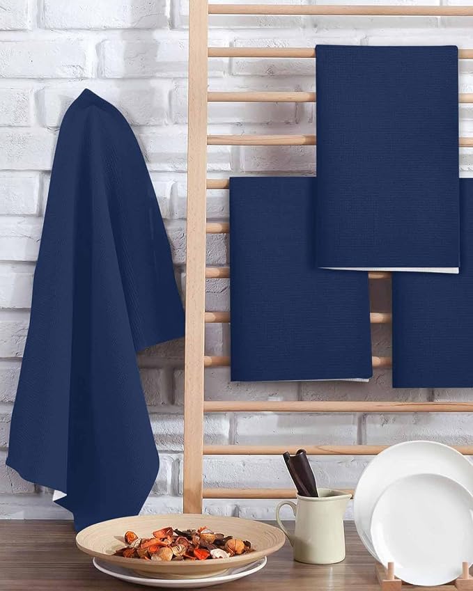 Navy Blue Dish Towels Set, Waffle Weave Kitchen Towels Microfiber Towels Cleaning, Contemporary Minimalist Abstract Solid Color Soft Absorbent Dish Drying Towels Hand Towels 4 Pack 15.7x23.6 Inch - Image 2