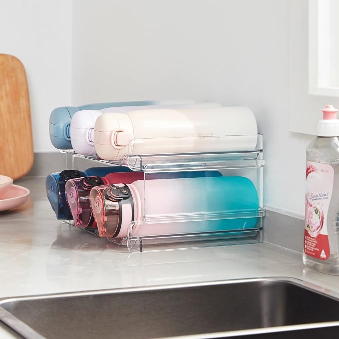 Lifewit Stackable Water Bottle Organizer for Cabinet, Clear Tumbler Holder | Large Slot for Up to 32 oz Cups, Plastic Wine Rack for Fridge, Pantry, Kitchen Organization & Storage, 2-Tier Holds 6 Bottles - Image 9