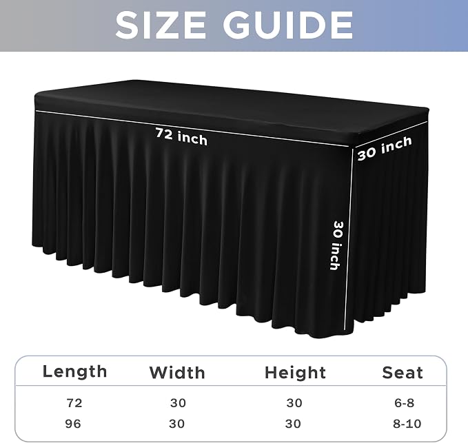 Black Spandex Table Skirt for 6 Foot Rectangle Tables 4 Pack 72x30 In - Image 4