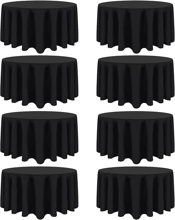 8 Packs 108 Inch Black Round Tablecloths by Heneger