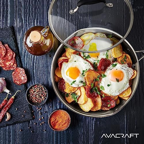 AVACRAFT 12 Inch Tri-Ply 18/10 Stainless Steel Frying Pan with Lid - Image 6