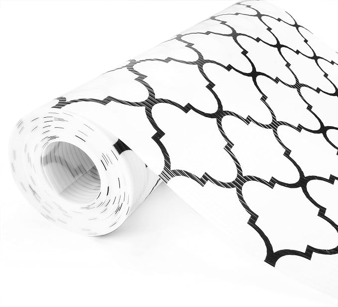 Glotoch Shelf Liner, 12" W x 240" L, Black and White Quatrefoil by GlotochExpress