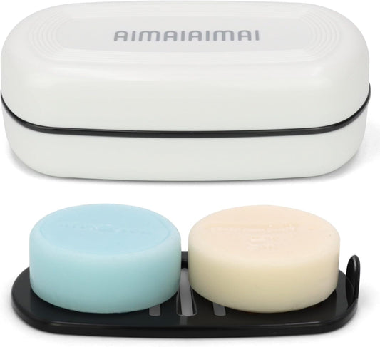 Shampoo Bar Holder Travel Case for Two Bars – Compatible with Kitsch Solid Shampoo & Conditioner Bars, Large Soap Container for Bathroom or Travel (1 Pack, White Style A-Large)