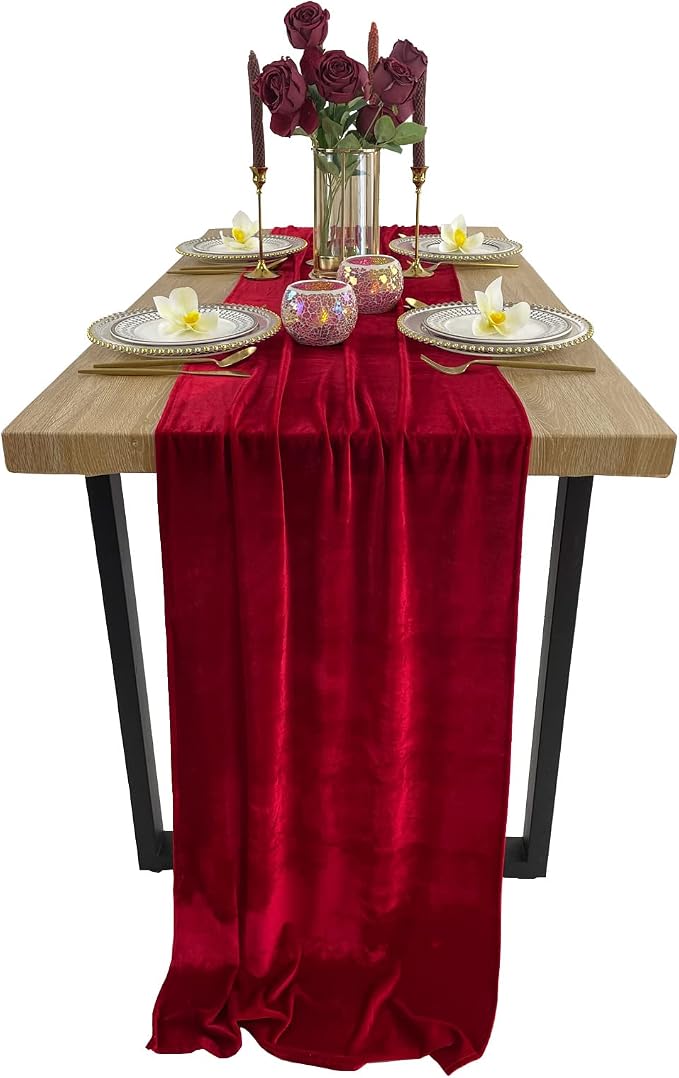 Luxurious Velvet Table Runner, 10ft Wedding Reception Decorations, 20x120inch Soft Velvet Fabric, Table Linen Overlay, Wedding Table Runners (Red, 20X120inch) by EHLDekol
