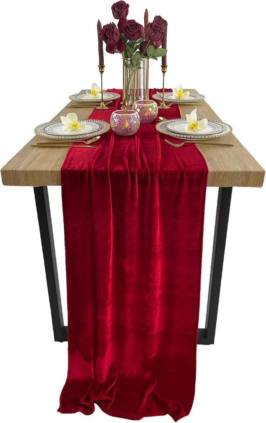 Luxurious Velvet Table Runner, 10ft Wedding Reception Decorations, 20x120inch Soft Velvet Fabric, Table Linen Overlay, Wedding Table Runners (Red, 20X120inch) by EHLDekol