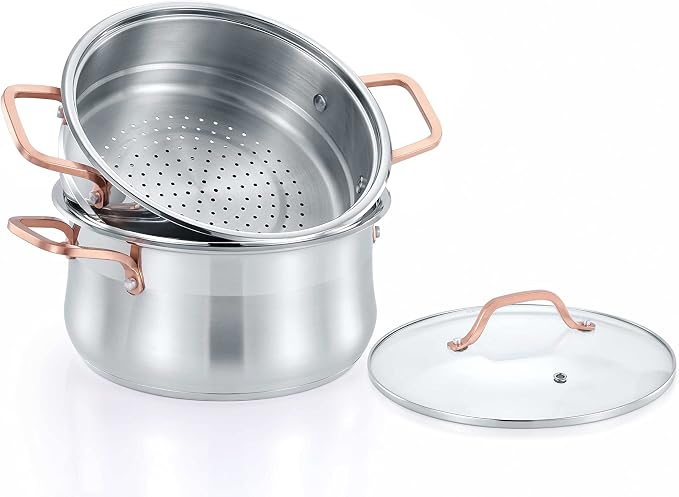 CONCORD Premium Stainless Steel 2 Tier Steamer w/Rose Gold Handles 22 cm by ConcordCookware