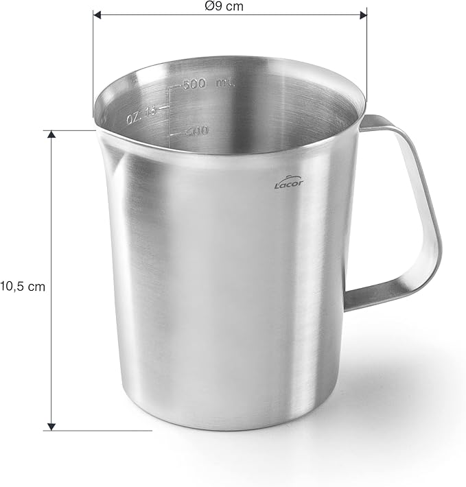 Lacor - 62745 - Measuring Jug, Measuring Cup, Liquid Meter, Stainless Steel, 9 cm, 0.5 L - Image 2