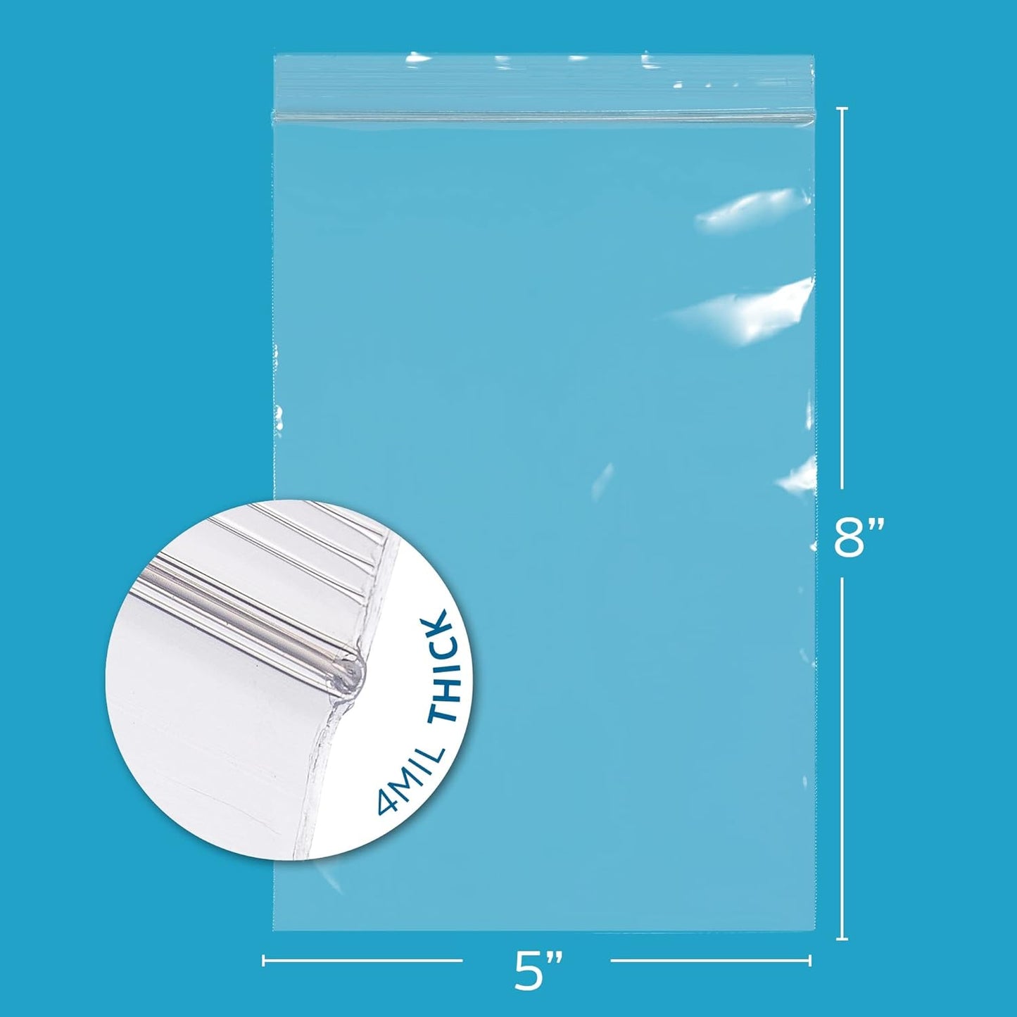 CLEAR PLASTIC RECLOSABLE ZIP BAGS - Bulk GPI Pack Of 500 5" x 8" 4mil Thick Heavy Duty strong & Durable Poly Baggies With Resealable Zipper Lock For Travel, Storage, Packaging & Shipping.