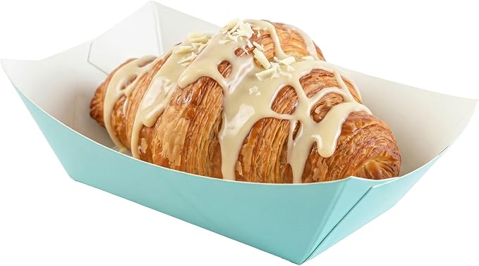 Restaurantware-Bio Tek 6 Ounce Boat Paper Boats, 400 Disposable #40 Food Trays - PE Lining, Durable, Turquoise Paper Food Baskets, For Concession Stands, Picnics, or Fairs, Stackable - Image 6