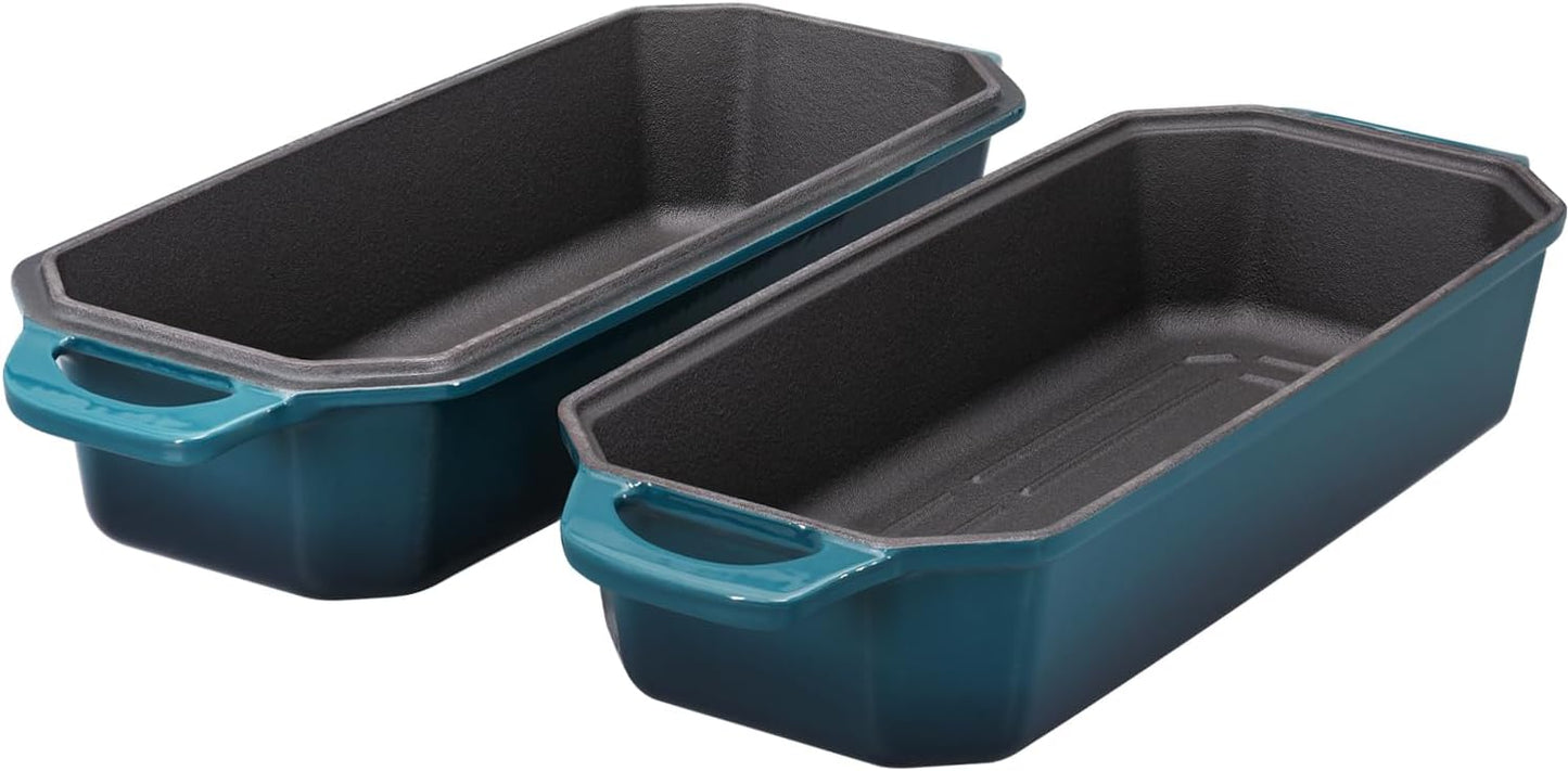 Bread Pan Cast Iron Loaf Pan with Lid Bread Loaf Pan 13x5 Inch Enameled Cast Iron Sourdough Bread Pan,DarkCyan