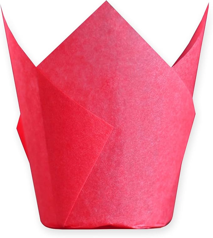 Red colour Large size Tulip Baking Cups 2-1/4"(Base diameter) x 4"(Wall height) Greaseproof paper baking cupcake Muffin liners, Case of 130 pcs by MyBakning