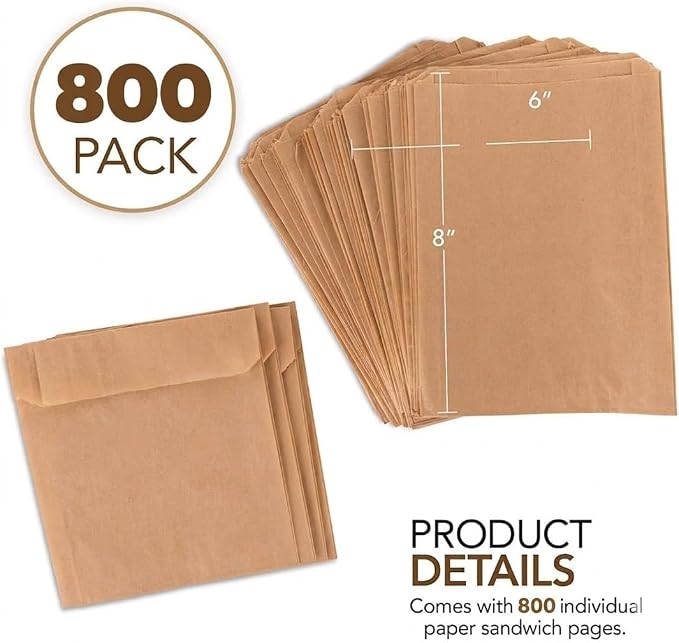 Kraft Brown Sandwich Bags (800 Pack) - Microwavable Unbleached Natural Kraft Paper Bags - Food Grade Grease Resistant Bags for Pastries, Cookies, Snacks - Biodegradable - Stock Your Home - Image 2