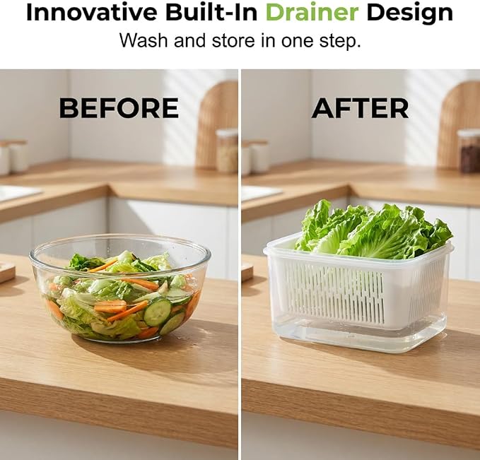 Fruit Storage Containers with Removable Colander (Blue 3PCS, Small) | Leakproof Produce Containers for Fridge, Produce Storage Containers, Fridge Organizers and Storage for Fruit, Vegetables - Image 4