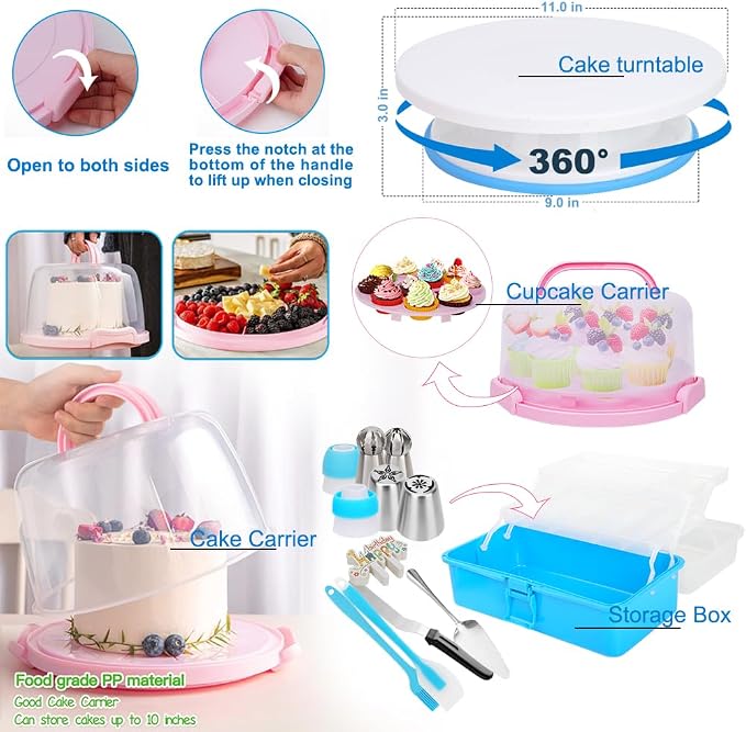Cake Decorating Kit, 730 Pcs Cake Pop Kit Cake Decorating Supplies with Cake Carrier Holder Springform Pan Sets Toolbox Organizer Turntable Piping Bags Tips Chocolate Molds for Beginner Professional - Image 3