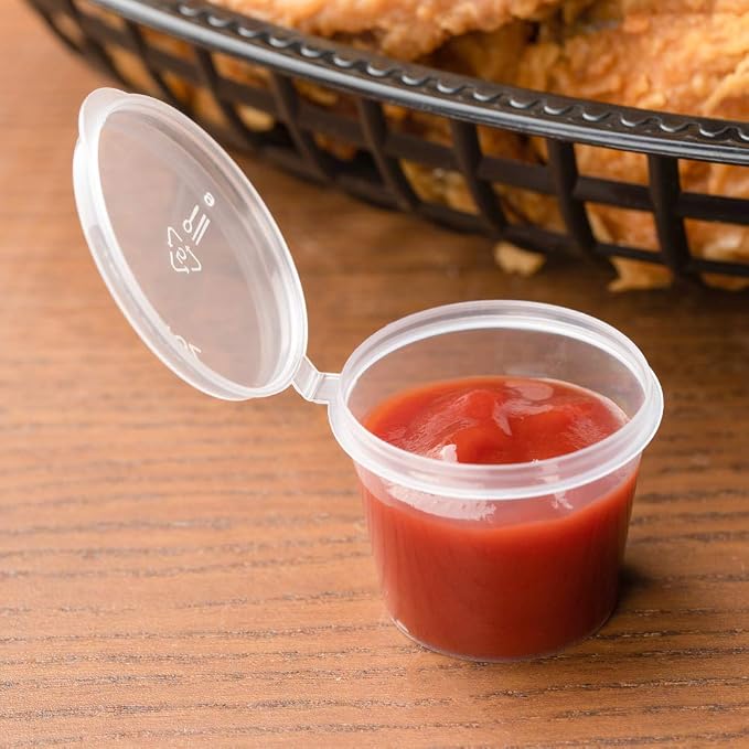 Restaurantware Clear Plastic Sauce Cups With Hinged Lids 2000 Count 1 Ounce Disposable Dipping Containers, Spill-Proof Storage Cups, Freezer-Safe Portion Bowls, Clear - Image 3