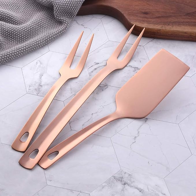 12 Pcs Cooking Utensil Set, Stainless Steel Rose Gold Titanium Plated Cookware Sets with Public Fork/Spoon, Cake Shovels, Spatula, Ladles, Solid Spoon, Slotted Spoon, Pasta Server, Kitchen Tool Gadget - Image 4
