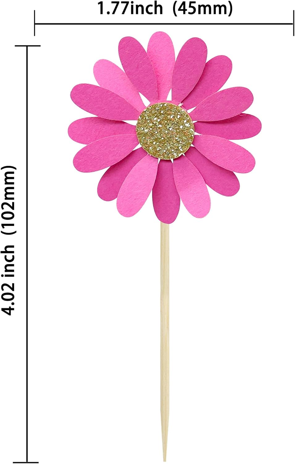 24Pcs Daisy Cupcake Toppers Flower Cake Topper Decorations Daisy Cake Decorations Chrysanthemum Cupcake Toppers Spring Daisy Flower Cake Picks for Birthday Wedding Supplies Rose Red