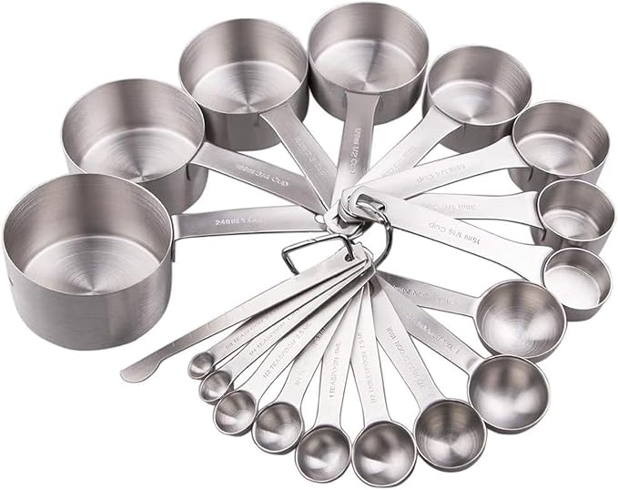 Measuring Cups and Spoons Set, 18/8 Stainless Steel Measuring Cups and Spoons Set for Kitchen & Baking, Heavy Duty Metric & US 8 Measure Cups & 9 Spoons & 1 Leveler by Smithcraft