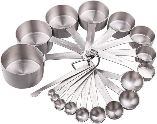Measuring Cups and Spoons Set, 18/8 Stainless Steel Measuring Cups and Spoons Set for Kitchen & Baking, Heavy Duty Metric & US 8 Measure Cups & 9 Spoons & 1 Leveler by Smithcraft
